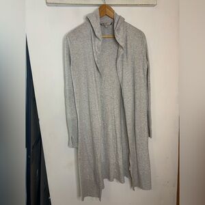 Athleta Light Gray Knit Silk Blend Hooded Longline Cardigan